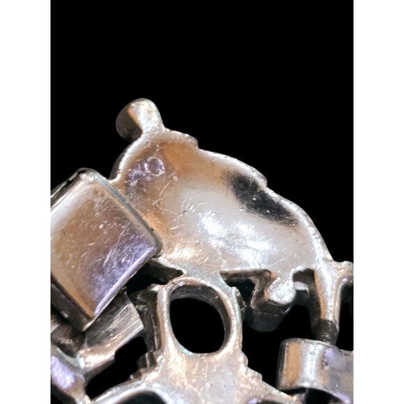 Vintage 1930s Rhodium-Plated Blue Enamel Trillium Bracelet Attributed to Mazer - Picture 11 of 13